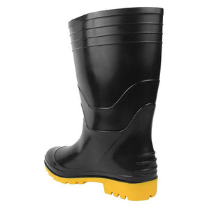 Unisex Black Rubber Factory Use <b>Work</b> Boots Steel Toe Leather Upper Breathable Lining <b>Waterproof</b> Yellow Outsole All Safety Shoes - Product Image 3