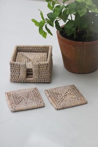 Indian Handmade Rattan Coasters <b>Set</b> with Mother Pearl Mosaic Natural Table Decor Drink Coasters Mats & Pad For Kitchen Hotel Use - Product Image 2