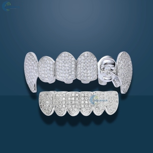 Juego de grillz de lujo con diamantes cultivados en laboratorio estilo calavera, 6 para la parte superior y 6 para la inferior, en oro blanco de 10K, joyería dental para hombre. - Product Image 4