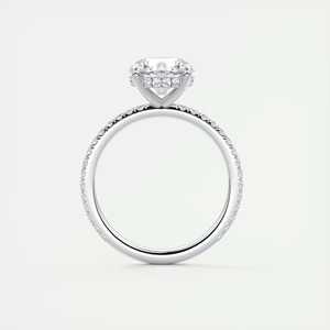 Bague de fiançailles solitaire avec diamant rond de laboratoire de 2,50 carats, sertie pavé 3/4 et halo caché en or blanc 14 carats - Product Image 4