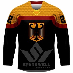 เสื้อฮอกกี้น้ำแข็งสีดำทองแดงแดงสำหรับผู้ชาย คอวี แขนยาว ลายตราอินทรี ระบายเหงื่อได้ดี ชุดทีม - Product Image 1