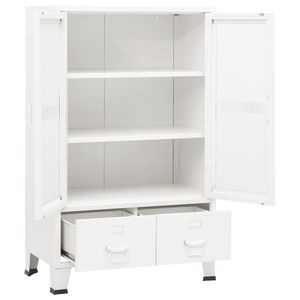 Coffre de rangement rectangulaire moyen en métal blanc pour salon, élégante armoire en bois - Product Image 6