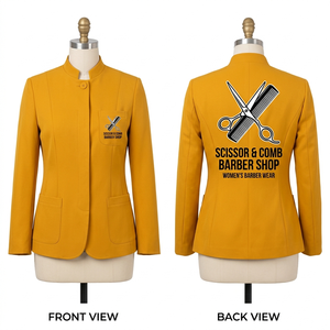 Chaqueta de Barbería para Mujer, 320 GSM, Polialgodón Premium, Color Mostaza, Diseño de Paneles a Medida, Impresión de Logotipo Personalizado, Uniforme - Product Image 1