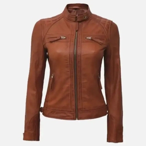 Chaleco de cuero de manga larga estilo chaqueta, ¡Gran oferta! Chaleco de moto vintage transpirable de cuero genuino negro para mujer con un solo botón frontal. - Product Image 3