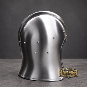 Casque en acier européen moderne de style médiéval, forgé à la main, plaqué argent, calibre 16, avec doublure en cuir historique et sangles réglables pour - Product Image 3
