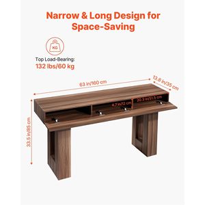 Mesa Consola Rústica de 63 Pulgadas, Mesa de Entrada Rectangular de Madera, Mesa Estrecha Larga para Sofá, Mesa Auxiliar Decorativa - Product Image 3