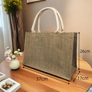 Reusable Jute Picnic Tote <b>Bag</b> with Strong Handles for Outdoor Camping and Shopping - Product Image 3