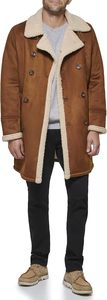 Veste en cuir suédé marron pour homme avec doublure en sherpa, col rabattable, double boutonnage, coupe-vent, manteau d'hiver, style décontracté - Product Image 2