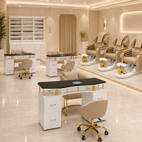 Ensemble complet de mobilier pour salon de beauté et spa : Fauteuil de pédicure massant électrique réglable en fibre de verre et table de manucure