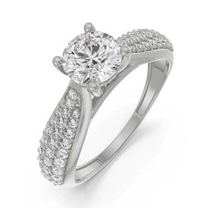 Luxury IGI Certified Moissanite <b>Solitaire</b> <b>Ring</b> Triple Row Pave Diamond Band 925 Sterling <b>Silver</b> Elegant Women's Wedding - Product Image 6