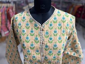 Hand Embroidered <b>Quilted</b> Cotton <b>Jacket</b> Floral <b>Pattern</b> Mandarin Collar Full Sleeve Autumn Women's <b>Jacket</b> GIFT FOR HER - Product Image 5