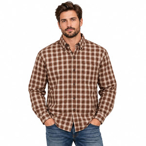 Chemise en flanelle à carreaux marron pour homme, de qualité export, au look attrayant, à manches longues et boutonnée - Product Image 2
