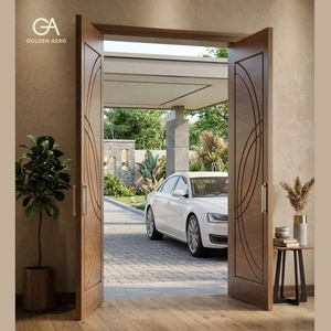 Puerta de Doble Hoja de Madera Sólida de Lujo GA-42L con Diseño de Ranuras Circulares para Uso Comercial, Fabricación Directa de Fábrica, Hecho a Medida - Product Image 3