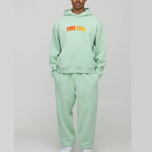 Conjunto de Sudadera con Capucha y Pantalones de Felpa 100% Algodón, con Logotipo Bordado Personalizado, Estilo Casual de Invierno, Ropa Urbana para Hombre, Conjunto de 2 Piezas - Product Image 1