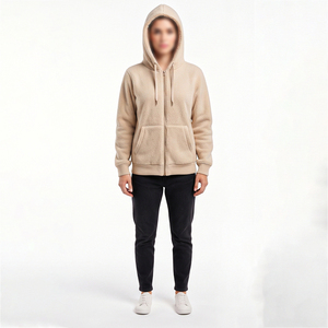 Sweat-shirt à capuche zippé en polaire beige pour femme, manches longues, couleur unie, vêtement d'hiver, design de logo personnalisé, sweat-shirt unisexe pour homme et femme - Product Image 3