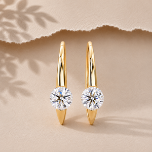 Classic Dangle <b>Hook</b> <b>Earrings</b> 18K Pure Gold IGI Certified Round Brilliant Cut Lab Grown Diamond Bridal <b>Earrings</b> Custom Jewelry - Product Image 1
