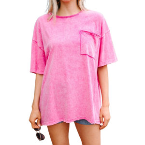Camiseta Clásica Informal para Mujer, Lavado Ácido, Mezcla de Algodón Suave, Estilo Cómodo - Product Image 1