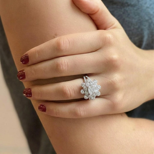 Tailor Made 18k White Gold Real Diamond Round & Baguette Cluster Rings for Wedding Party & <b>Gift</b> - Product Image 3