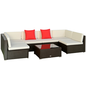 Set Divano da Esterno in Rattan PE a 7 Pezzi con Cuscini e Tavolino da Caffè - Product Image 1