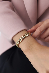 Bracelet à maillons en or véritable plaqué or 14 carats avec fermoir en strass, style hip-hop, bijoux unisexes tendance - Product Image 5
