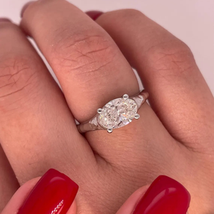 Bague de fiançailles ovale en diamant de laboratoire 1 carat East West, or blanc, certifiée IGI, bijou de luxe unisexe, cadeau de fête - Product Image 6