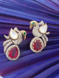 Amaira Jewels Peacock Design 22K Gold Plated Luxury <b>Stud</b> <b>Earrings</b> Crystal Rhinestones Women Vintage Party Gift Jewelry Rajasthan - Product Image 4