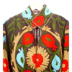 Veste Courte Décontractée pour Femme, Broderie Florale Boutonnée, Faite Main, Écologique, Style Plage, Hiver - Product Image 2