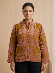 Veste bomber en velours pour femmes, production Alif, écologique et respirante, style bohème avec broderie florale - Product Image 3