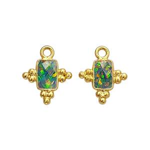 Fire <b>Opal</b> 5x3mm Rectangle Bezel Charms Handmade Fancy Bezel <b>Pendants</b> Gold Plated Birthstone Jewelry Earring Making Suppliers - Product Image 1