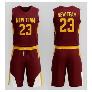 New Team Basketball Jersey Set <b>Maroon</b> Yellow 23 Sublimated Unisex Adult Sleeveless Moisture Wicking Athletic Fit - Product Image 4