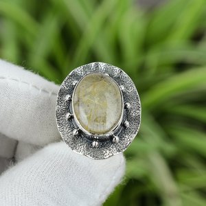 Bague en Rutile Doré Faite à la Main en Argent Sterling 925, Bijou Bohème, Bague en Quartz Rutile Naturel Taille 7 - Product Image 1