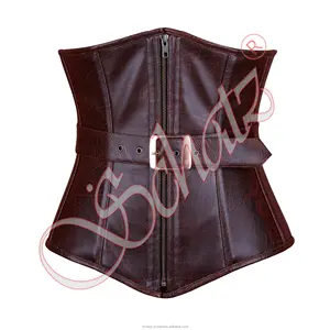 Top Supplier And Manufacturer Underbust Corset Faux Leather front Zipper with Buckle Strap Corset Women Fashion Dress Corset