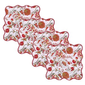 4 Pcs Square Scallop Napkins Set Cotton <b>Block</b> Print Fabric Washable - Product Image 5