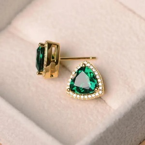 New Design 925 Moissanite Diamond <b>Stud</b> <b>Earrings</b> 4 Prong Setting 2.0 Carat Trillion Cut <b>Emerald</b> Green Sterling Silver Yellow Gold - Product Image 2