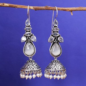 Antique <b>Silver</b> Traditional Jhumki <b>Earrings</b> Festival Jewelry Gift for Women - Product Image 3