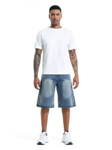Pantalones Cortos de Mezclilla Holgados de Estilo Vintage de Alta Calidad para Hombre con Pedrería y Efecto Desgastado, Ideales para el Verano y el Estilo Urbano - Product Image 1