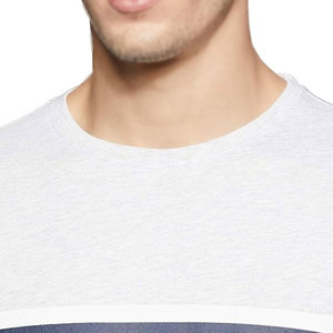 T-shirt à manches courtes pour homme, col rond, coupe classique, en coton tricoté, design à rayures blanches et bleues - Product Image 3