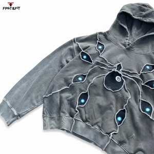 Vente en gros de sweats à capuche pour hommes, épais, personnalisés, surdimensionnés, délavés à l'acide, effet usé et déchiré, pour l'hiver - Product Image 4