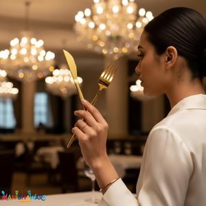 ชุดช้อนส้อมทองคำ 24 ชิ้น สำหรับโต๊ะอาหาร ประกอบด้วยช้อน ส้อม และมีดเนย ดีไซน์ทันสมัย น้ำหนักเบา ด้ามจับเพรียวบาง - Product Image 5