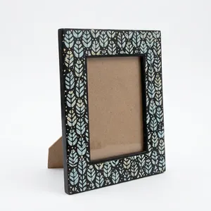 <b>Black</b> Resin <b>Photo</b> <b>Frame</b> Vertical Tabletop Picture Holder with White Leaf Pattern and Gold Dots Handcrafted Resin Picture <b>Frame</b> - Product Image 2
