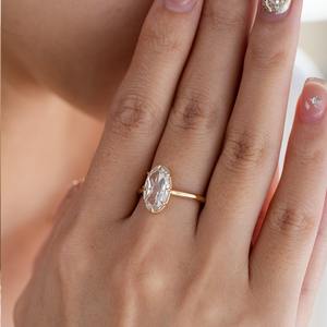 Bague solitaire Millegrain en or jaune 14 carats pour femme avec diamant de laboratoire taille ovale rose 3g - Product Image 5