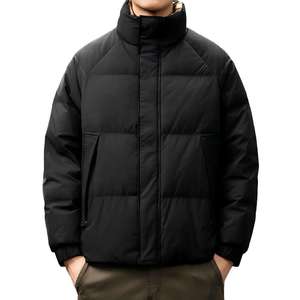 Doudoune épaisse noire à capuche et col montant pour homme, 90 % duvet, imperméable, respirante, zippée, chaude, décontractée, pour l'hiver - Product Image 1