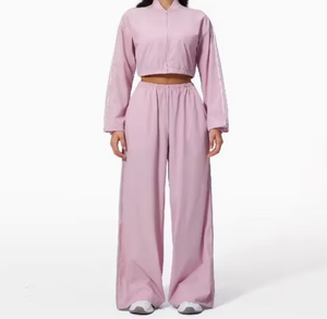 Ropa Deportiva para Mujer, Protección Solar, Secado Rápido, Conjuntos Deportivos, Top Corto con Cierre, Pantalones Holgados, para Correr al Aire Libre, Gimnasio, Entrenamiento, Fitness - Product Image 3