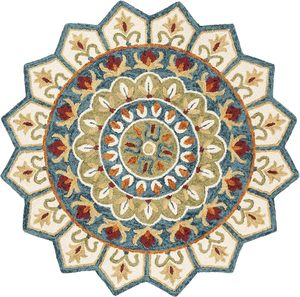 Alfombra de Lana Irregular Hecha a Mano con Diseño Artístico Moderno, Alfombra Colorida con Motivos Florales para Sala de Estar y Picnic, Lavable - Product Image 4