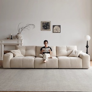 Sofá Modular de Tela con Textura Crema, Respaldo Segmentado Acolchado y Reposacabezas Ajustable, Sofá Seccional para Sala de Estar Grande - Product Image 6