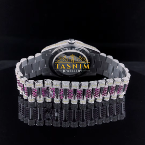 Montre Homme Entièrement Personnalisée en Acier Inoxydable Rouge et Jaune, Plaqué Diamant Blanc, Mouvement Quartz ETA, Verre 20mm, Style Hip-Hop - Product Image 6