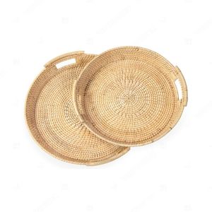 NEST & <b>SERVE</b> Woven Dinner Tray <b>Set</b> of 2, Table Bamboo Rattan Tray Food Fruit Storage - Product Image 4