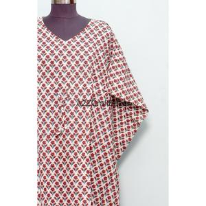 Vestido Maxi Kaftan para Mujer, 100% Algodón, Cuello en V, Sin Mangas, Silueta Ajustada, Cintura Natural, Estampado Floral, Primavera/Verano - Product Image 2