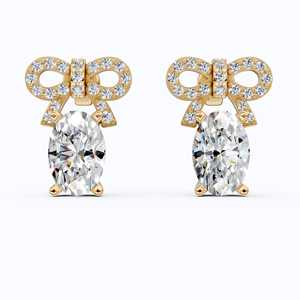 Boucles d'oreilles ovales en diamant de laboratoire 1,13 CTW en or massif 14K plaqué rhodium de luxe certifiées IGI, design nœud pour femme - Product Image 1