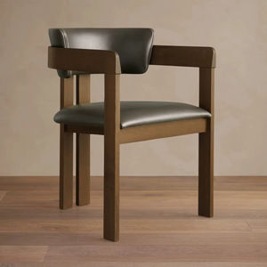 Chaise de salle à manger ergonomique en teck massif de luxe avec coussin en cuir véritable, chaise de salle à manger moderne pour café et restaurant en plein air - Product Image 2